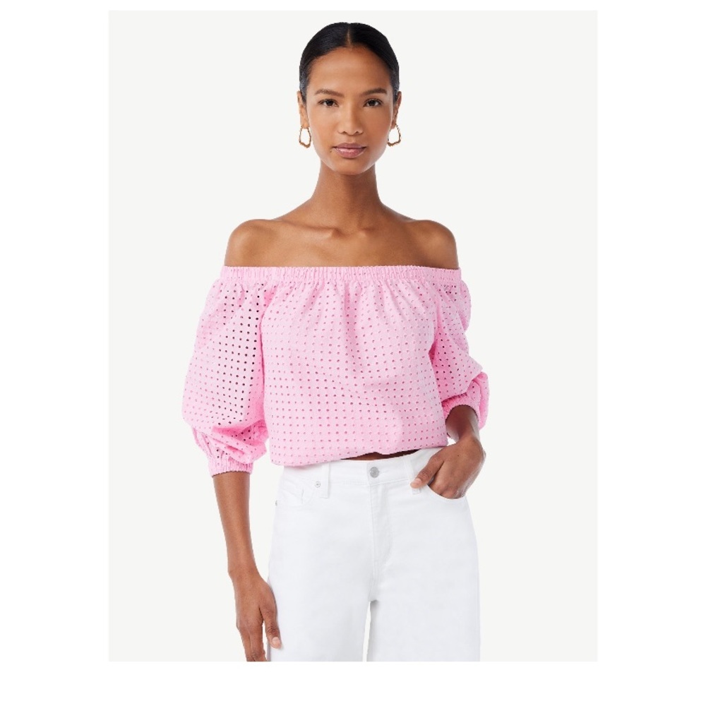 Scoop Women’s Off The Shoulder Top with Blouson Sleeves